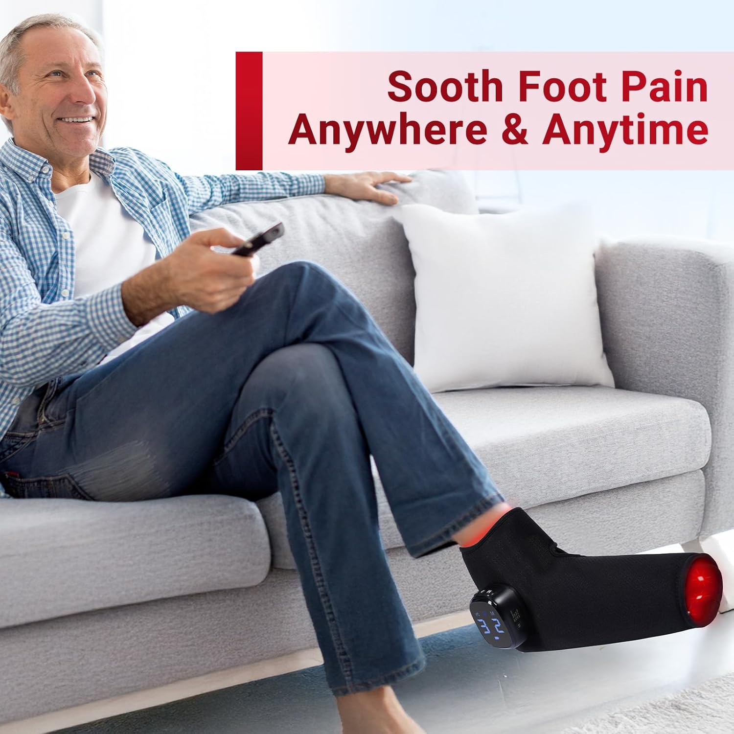 Comfytemp 5000mAh Cordless Red Light Therapy for Foot & Ankle, Portable Near Infrared Light Therapy Wrap with Timer, 660nm & 850nm Flexible Light Shoe for Heel Joint Muscle Pain Relief, 12'' x 7''