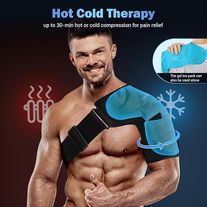 Comfytemp Shoulder Ice Pack Wrap, FSA HSA Eligible, Shoulder Brace with Gel Ice Pack for Injuries Reusable, Physical Therapy Cold Compression Sleeve for Arm Rotator Cuff Pain Relief, Surgery Recovery