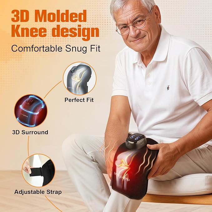 Comfytemp Cordless Knee Massager with Heat for Pain Relief, FSA HSA Eligible 3D Portable Knee Heating Pad APP Control, Heated Knee Brace Wrap for Women, Birthday Gift for Mom Dad, 9 Heat 5 Vibration