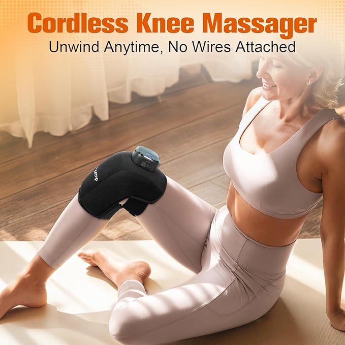 Comfytemp Cordless Knee Massager with Heat for Pain Relief, FSA HSA Eligible 3D Portable Knee Heating Pad APP Control, Heated Knee Brace Wrap for Women, Birthday Gift for Mom Dad, 9 Heat 5 Vibration
