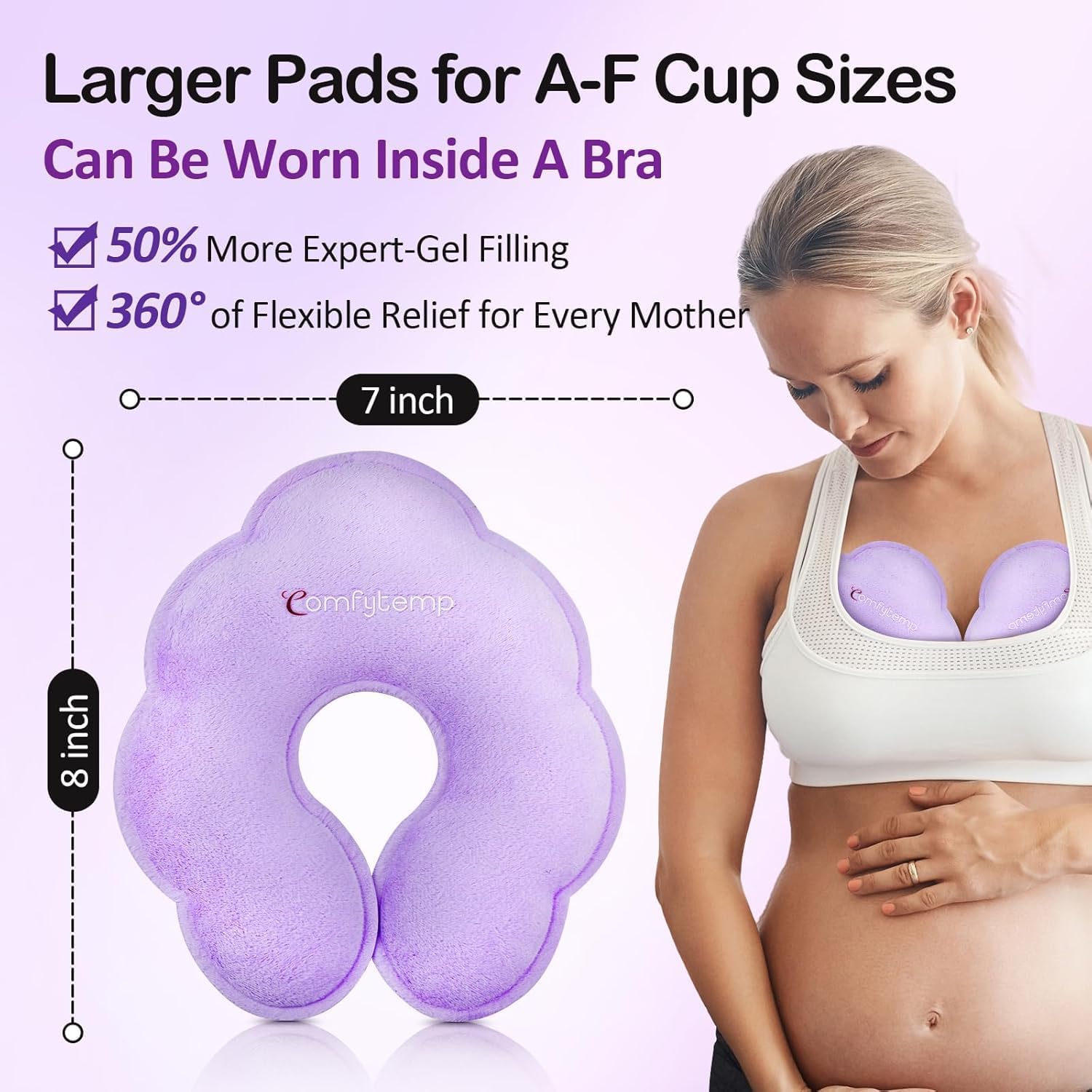 Comfytemp Breastfeeding Therapy Packs, 2-Pack Larger Dual-Sided Hot & Cold Breast Gel Ice Pads, Reusable Postpartum Essentials for Pain Relief, Mastitis, Engorgement, New Mom Gifts