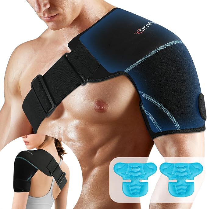 Comfytemp Shoulder Ice Pack Wrap, FSA HSA Eligible, Shoulder Brace with Gel Ice Pack for Injuries Reusable, Physical Therapy Cold Compression Sleeve for Arm Rotator Cuff Pain Relief, Surgery Recovery