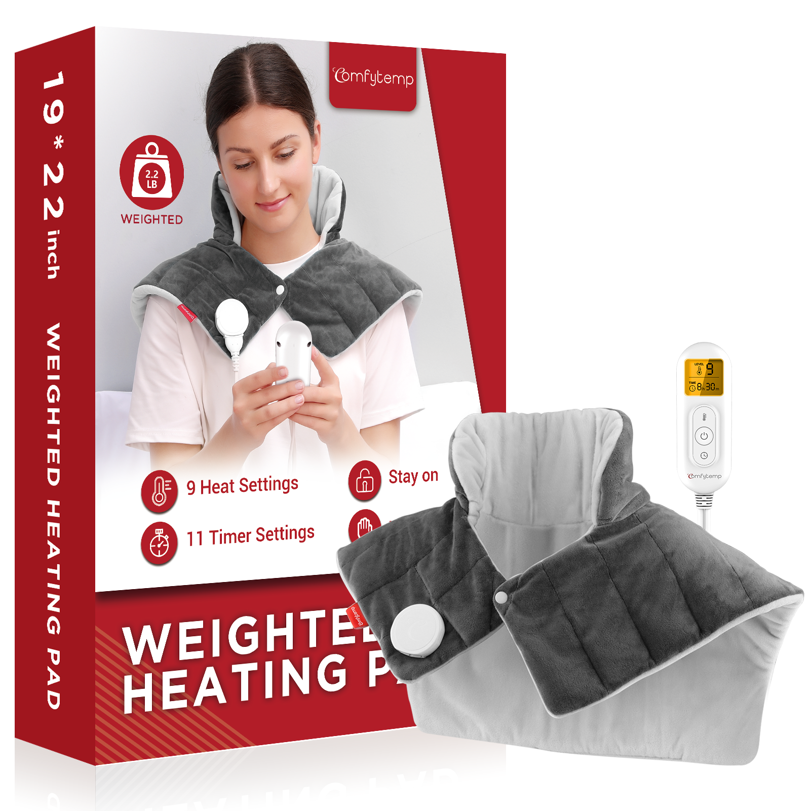 Comfytemp Weighted Heating Pad for Neck and Shoulders, FSA HSA Eligible, 19"x 24", Gray
