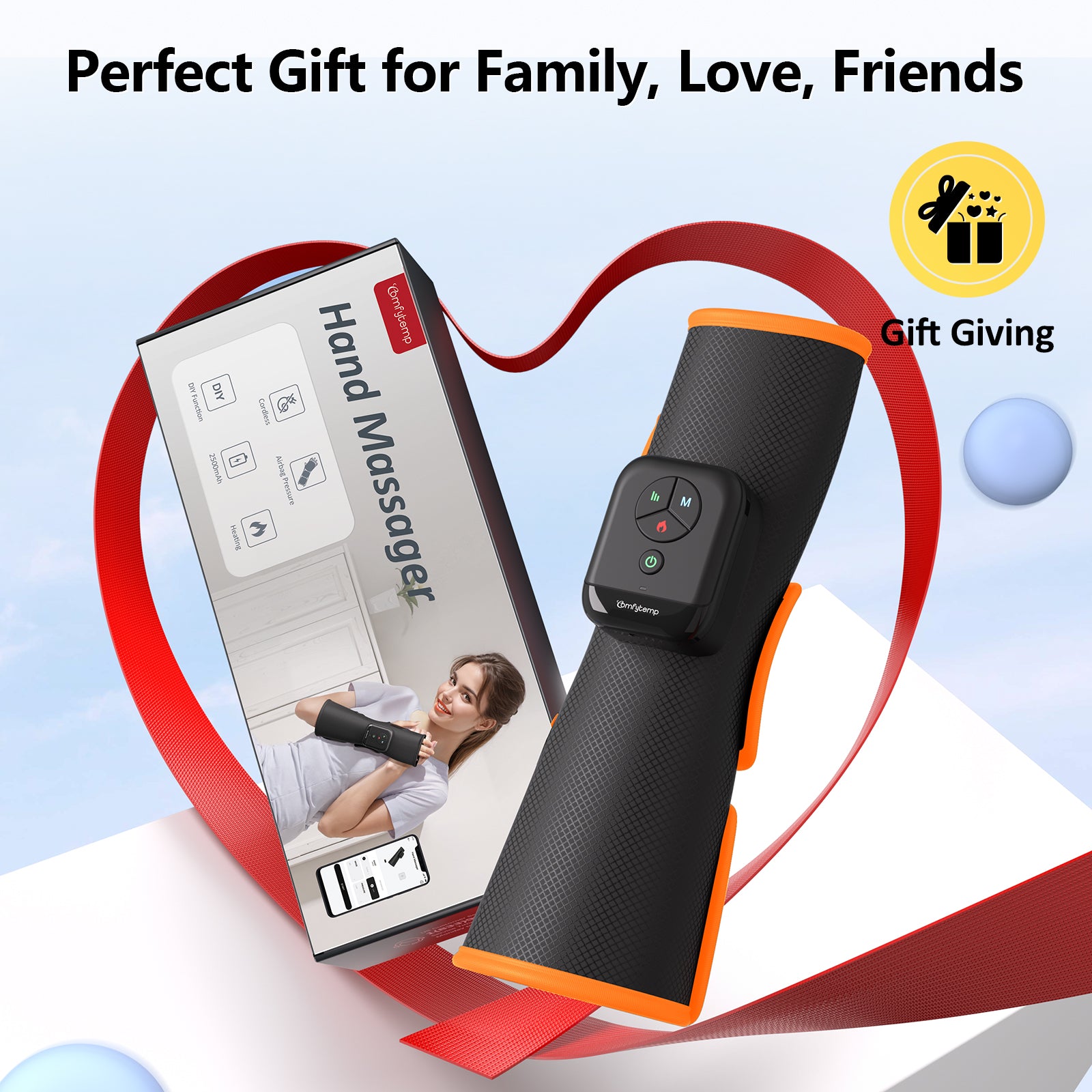 Comfytemp Hand Massager with Compression and Heat, Cordless Wrist Massager for Pain Relief, Arthritis and Carpal Tunnel, Ideal Gifts