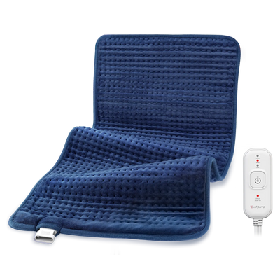 Comfytemp 17x33 inch blue electric heating pad for back and shoulder pain relief with controller.
