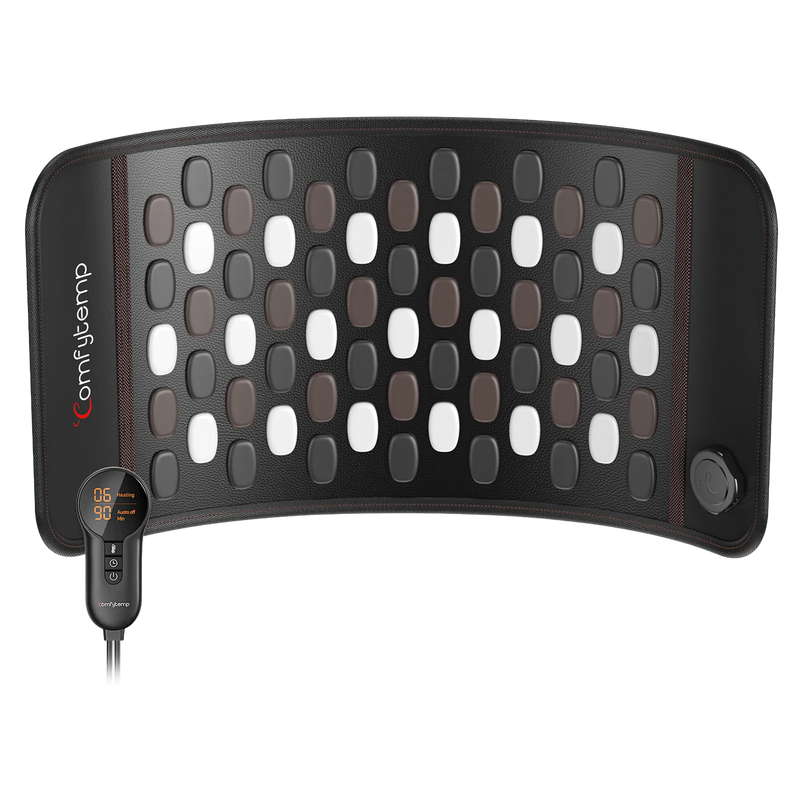 Comfytemp electric heating pad with jade and tourmaline stones for infrared heat therapy.