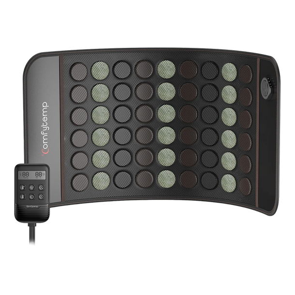 Comfytemp infrared heating pad with jade and tourmaline stones and digital controller.
