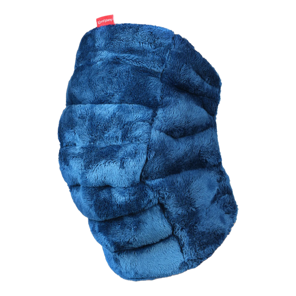Blue plush quilted cover for a heating pad or cushion on a transparent background.
