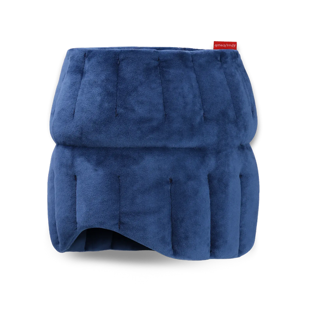 Plush blue neck and shoulder heating pad wrap on a transparent background.