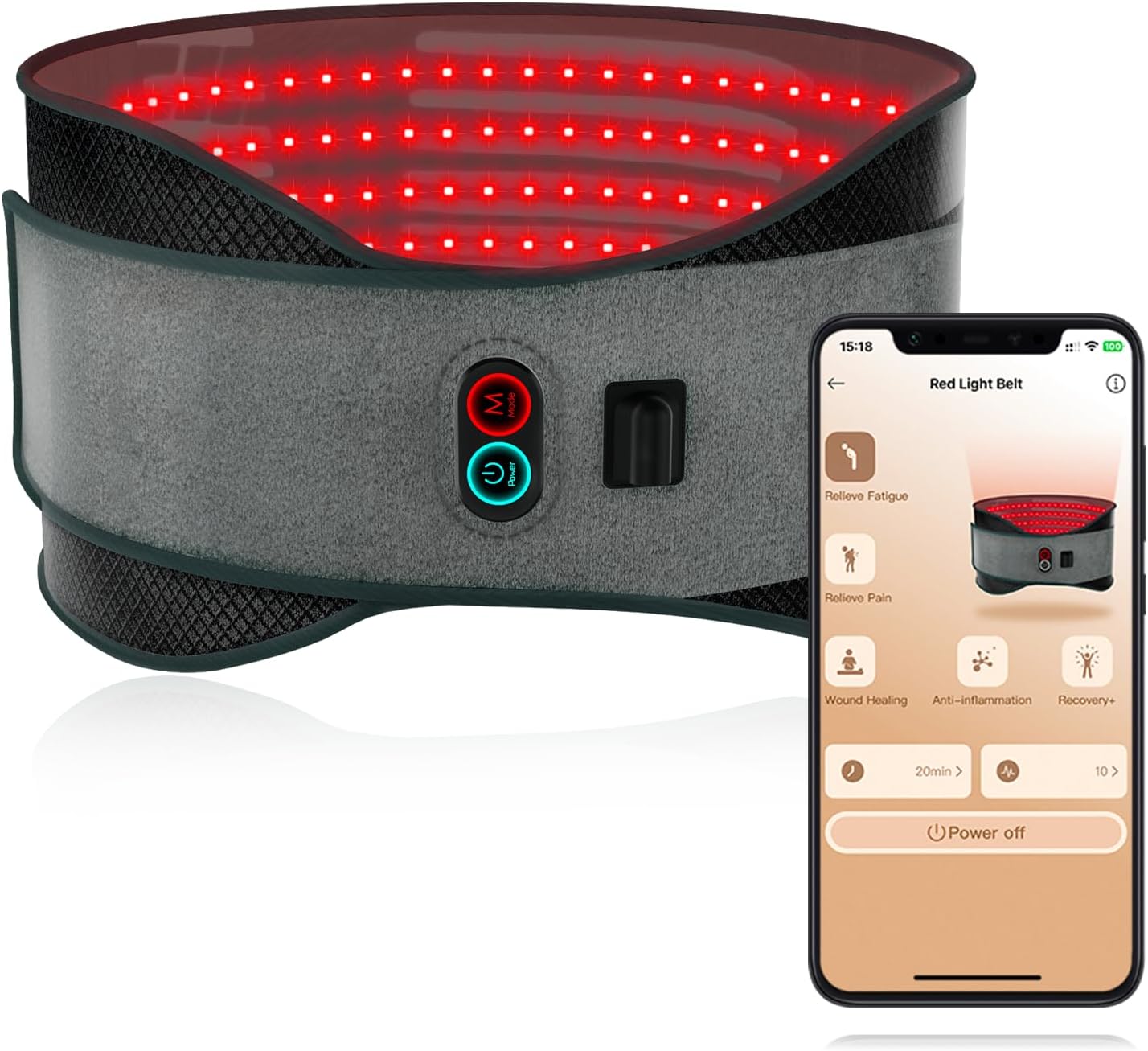 Comfytemp Red & Infrared Light Therapy Belt, Red Light Therapy for Body Device with App & Button Dual-Controlled