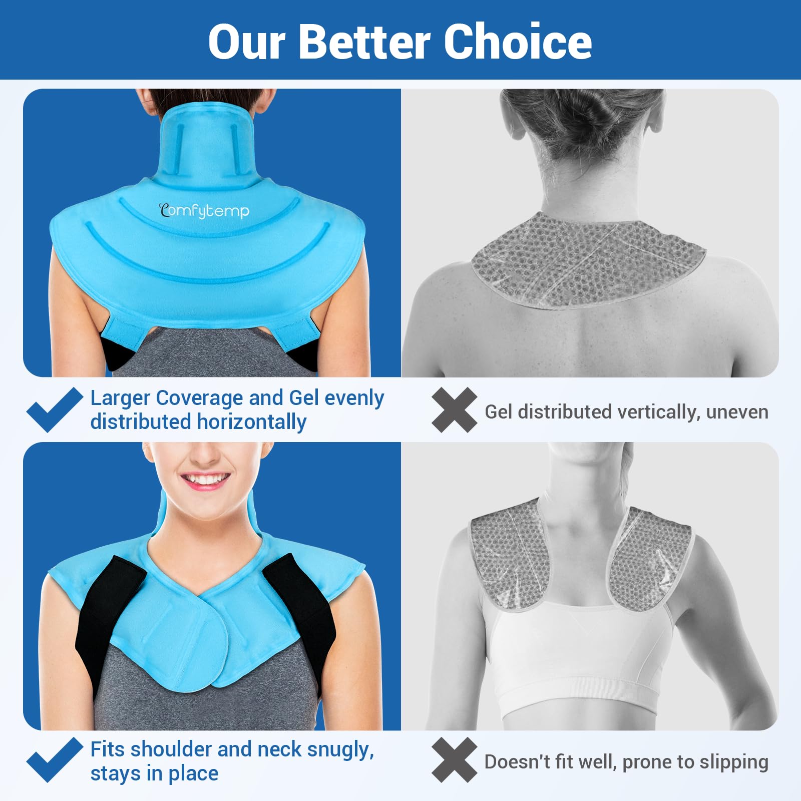 Comfytemp Neck and Shoulder Gel Ice Pack, Upgrade Large Hot Cold Neck Wrap for Upper Back Pain, Swelling