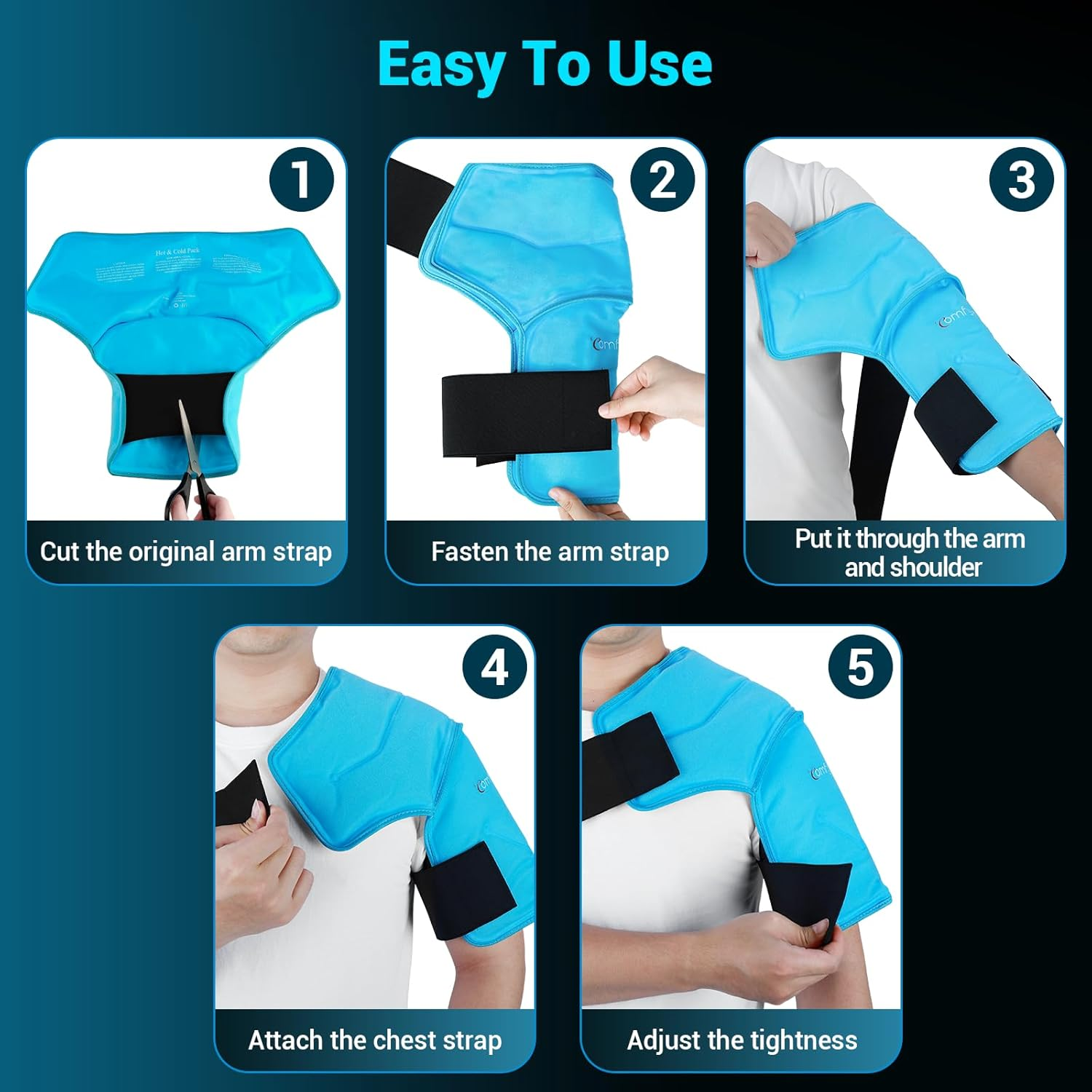 Comfytemp 3D Shoulder Ice Pack Wrap for Injuries Reusable Gel, Physical Rotator Cuff Cold Therapy Arm Shoulder Sleeve for Pain Relief, Fracture, Arthritis, Surgery, Recovery (S/M)