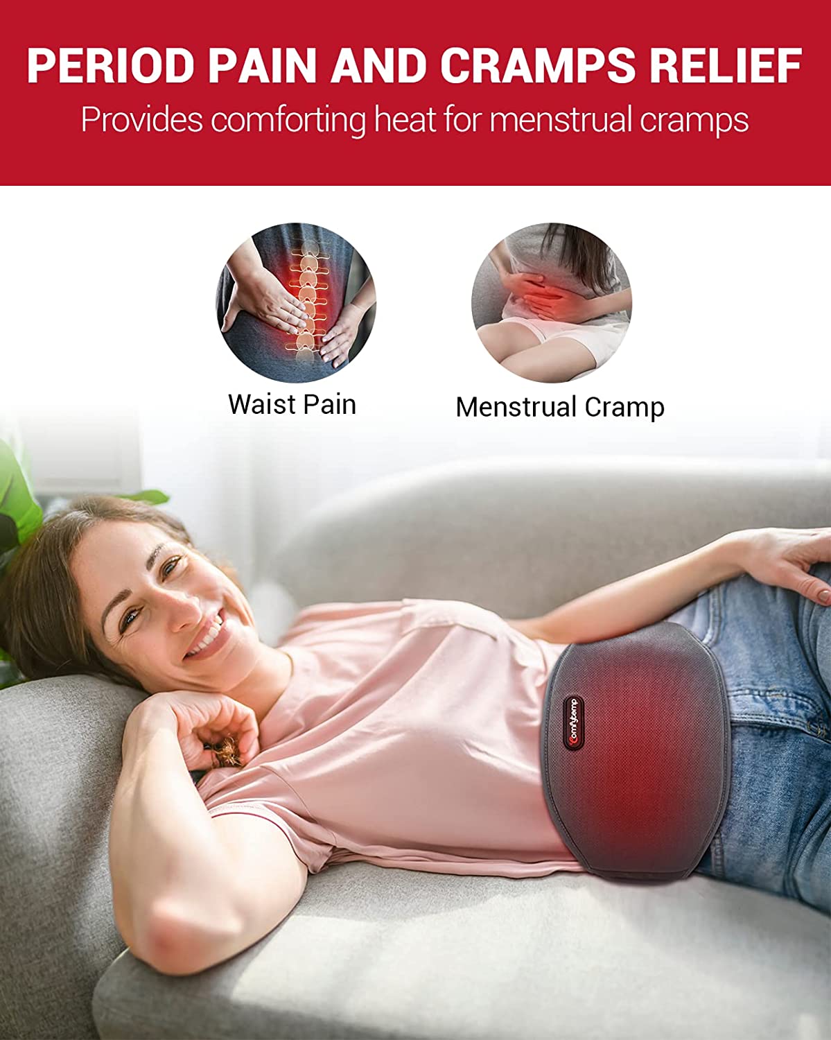 MoveHeat™ Cordless Lumbar and Abdominal Heating Pad with Massager