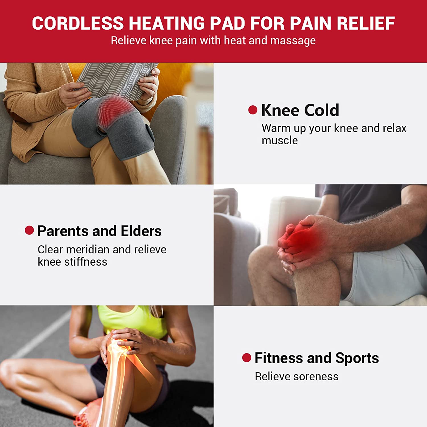 Heated Knee Brace Wrap, 3 Adjustable Heat and Vibration Knee Massager,  Wireless Portable Rechargeable Infrared Knee Heating Pad for Arthritis Knee
